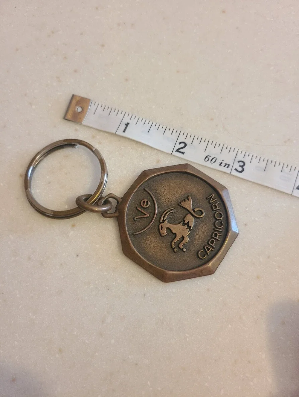 Vintage Capricorn Zodiac Keychain - Metal Bronze Tone